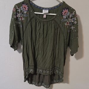 Knox Rose Olive Embroidered Blouse